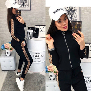 2019 Spring Women Sport Suits Fashion Printed Running Sets Sweat Pants Female Jogging Suit Tracksuit Hooded Sweatshirt