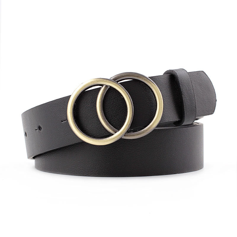 Soft Faux Leather Double Ring Buckle Vintage Decorative Casual Tighten All-Match Lightweight Long Women Belt Solid Holes