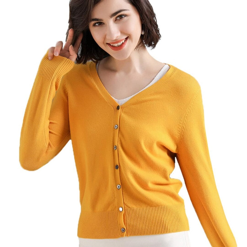 Ladies Knitted Cardigans Spring Autumn Cardigan Sweaters Women Casual Long Sleeve Tops V Neck Solid Women Sweater Coat Female