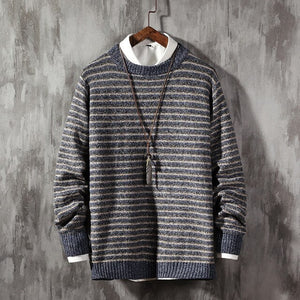 BQODQO Streetwear Knitted Brand Pullover Clothing Men Autumn Winter Slim Fit Sweater Male Casual Striped Pull Jumper Sweaters