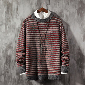 BQODQO Streetwear Knitted Brand Pullover Clothing Men Autumn Winter Slim Fit Sweater Male Casual Striped Pull Jumper Sweaters