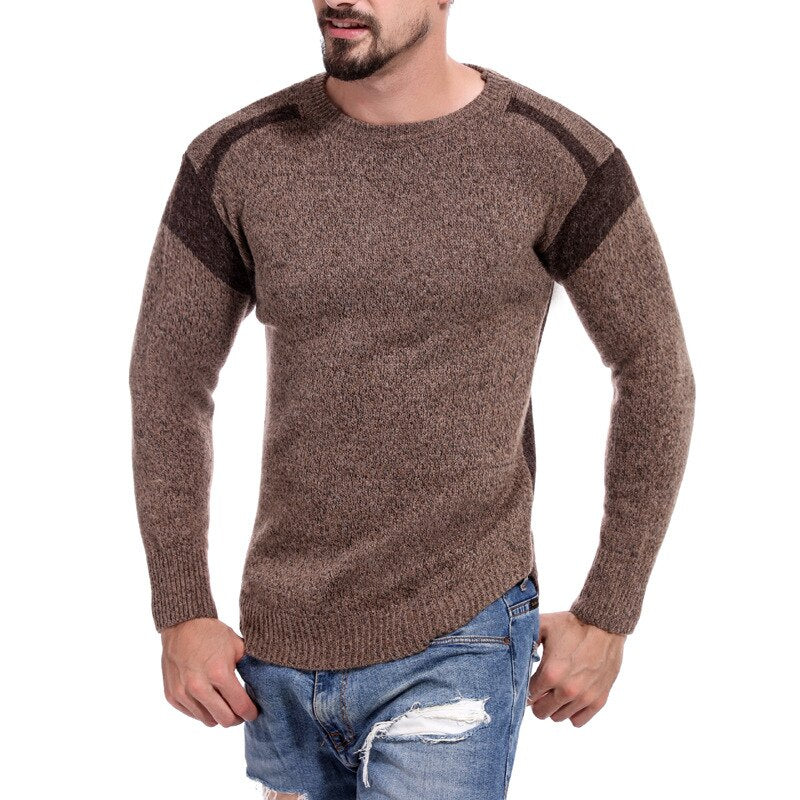 Autumn Slim Fit Warm Sweater Men Winter Casual O-Neck Irregular Streetwear Pullovers Fashion Color Patchwork Sweater Male 2019