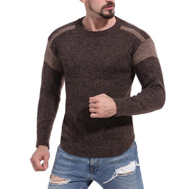 Autumn Slim Fit Warm Sweater Men Winter Casual O-Neck Irregular Streetwear Pullovers Fashion Color Patchwork Sweater Male 2019