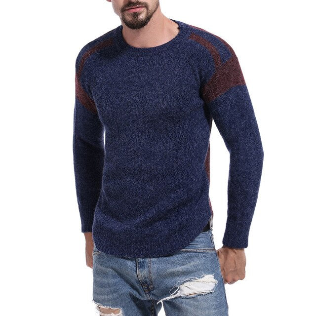 Autumn Slim Fit Warm Sweater Men Winter Casual O-Neck Irregular Streetwear Pullovers Fashion Color Patchwork Sweater Male 2019