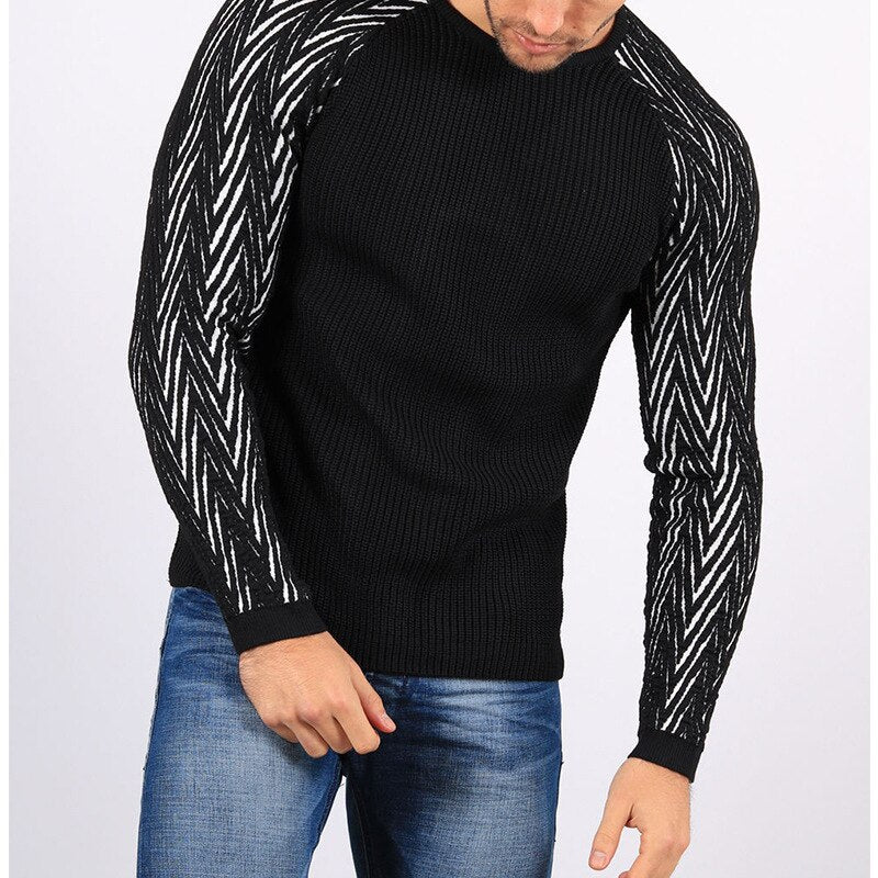 Striped Sweater Men 2019 Autumn and Winter New Black Stitching Warm Knit Sweater Men Pullover Sweatshirt Men Fashion Plus Size